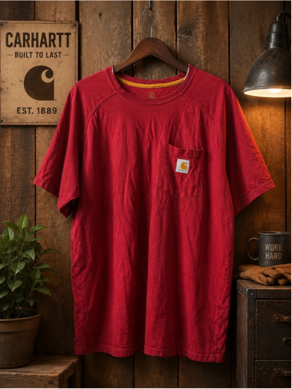 Carhartt Workwear Pocket T-Shirt Red Short Sleeve Logo Patch Regular Fit XL